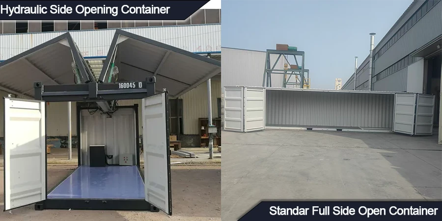 Hydraulische zijopeningscontainer versus standaard volledig open zijcontainer